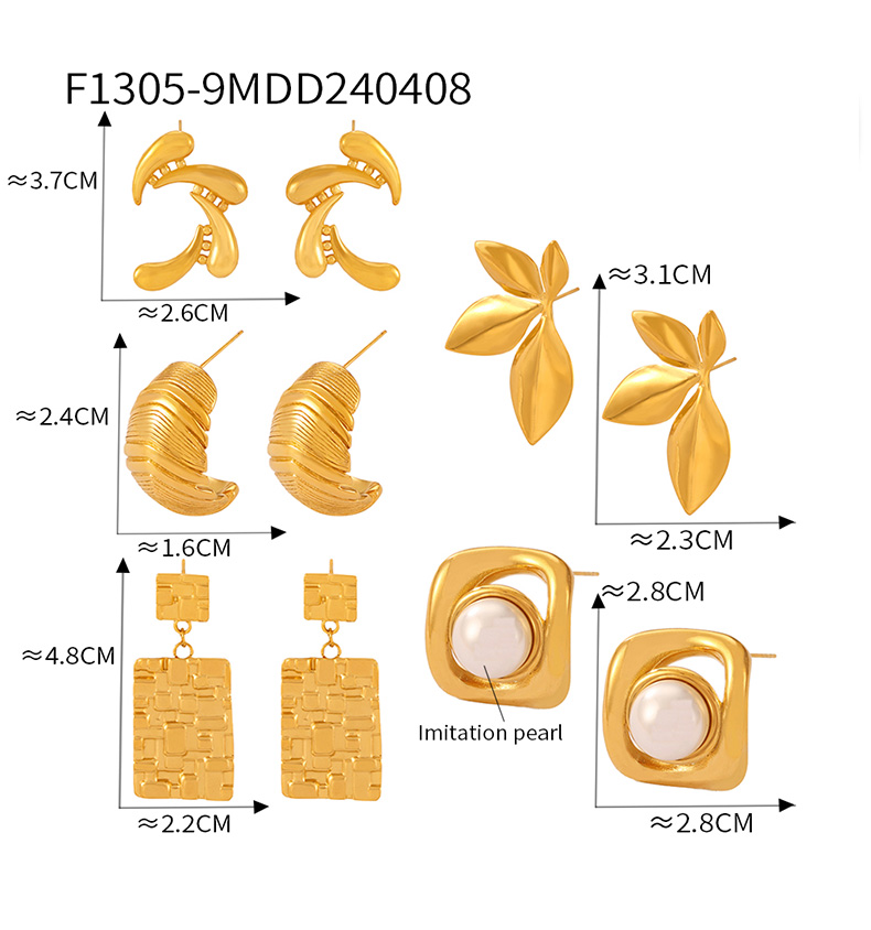 1 Pair Casual Simple Style Commute Quadrilateral Round Leaves Hollow Out Inlay 304 Stainless Steel Artificial Pearls 18K Gold Plated Drop Earrings display picture 6