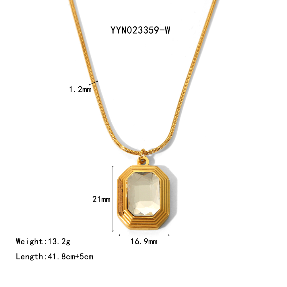 304 Stainless Steel 18K Gold Plated Simple Style Classic Style Polishing Inlay Rectangle Glass Stone Pendant Necklace display picture 10