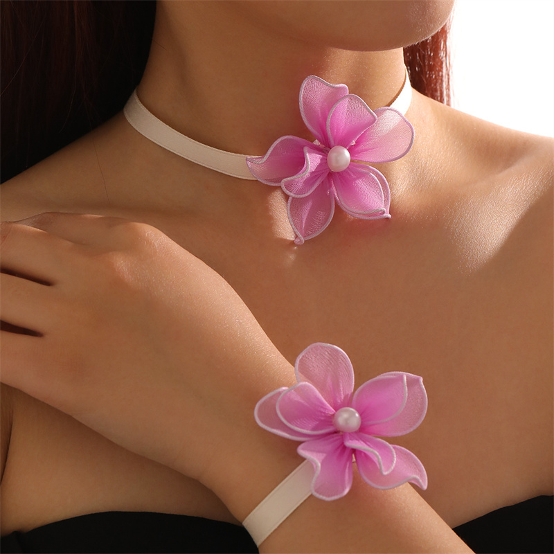 Plage Sucré Style Simple Fleur Polyester Incruster Perle Femmes Bracelets Collier display picture 30