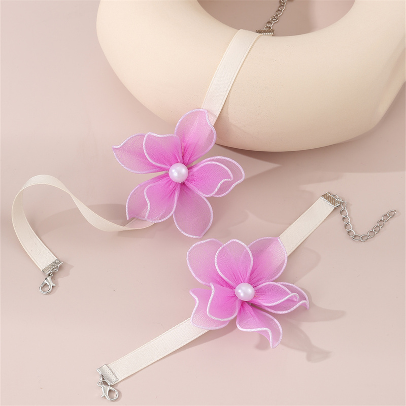 Plage Sucré Style Simple Fleur Polyester Incruster Perle Femmes Bracelets Collier display picture 32