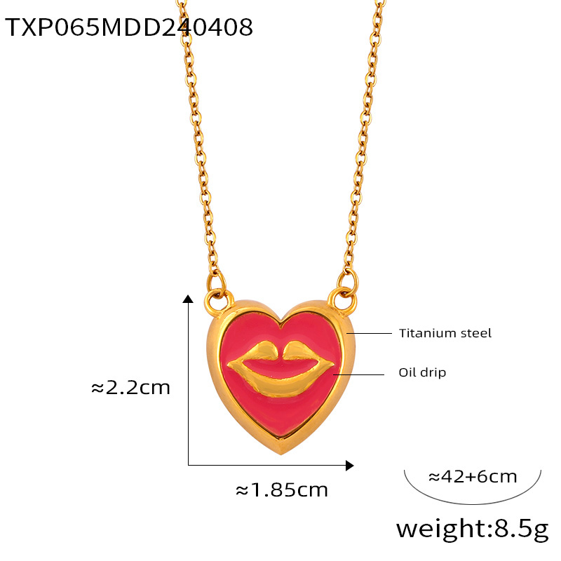 304 Stainless Steel Artificial Pearl 18K Gold Plated Simple Style Artistic Enamel Plating Inlay Lips Round Heart Shape Artificial Pearls Earrings Necklace display picture 7