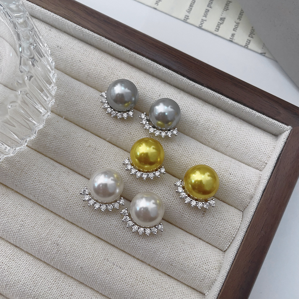 1 Pair Simple Style Round Inlay Sterling Silver Pearl Ear Studs display picture 7