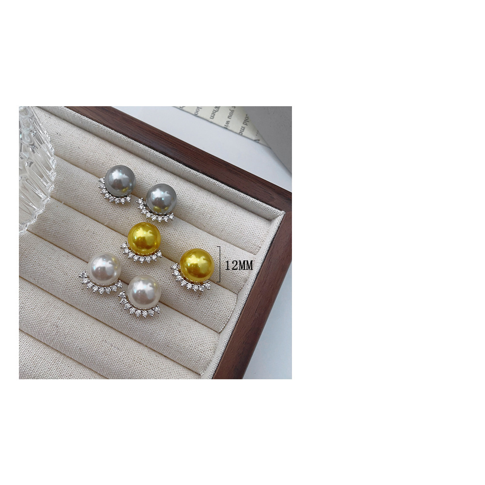 1 Pair Simple Style Round Inlay Sterling Silver Pearl Ear Studs display picture 2