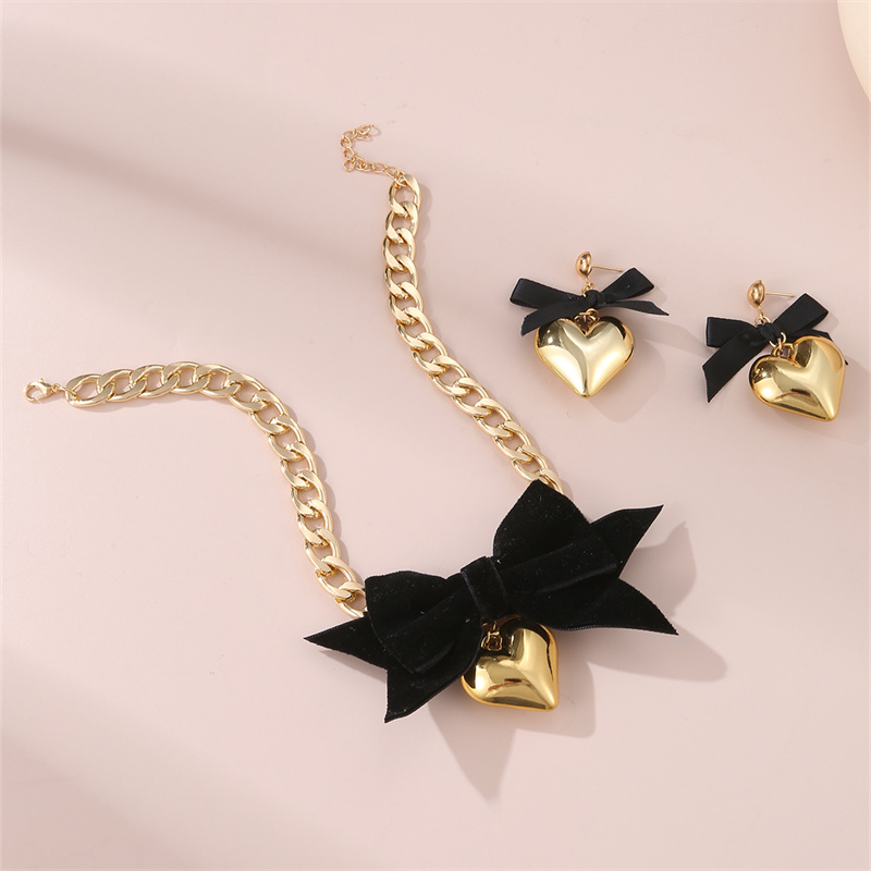 Sweet Simple Style Heart Shape Bow Knot Alloy Women's Earrings Necklace display picture 1