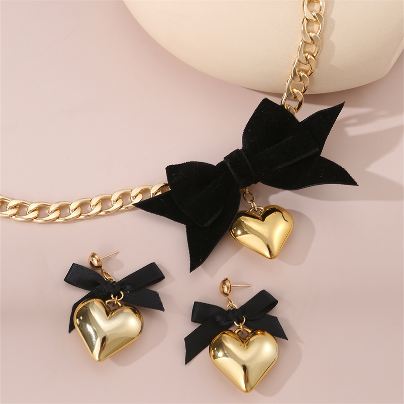 Sweet Simple Style Heart Shape Bow Knot Alloy Women's Earrings Necklace display picture 3