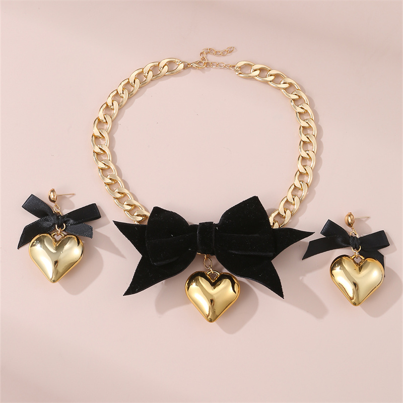 Sweet Simple Style Heart Shape Bow Knot Alloy Women's Earrings Necklace display picture 4