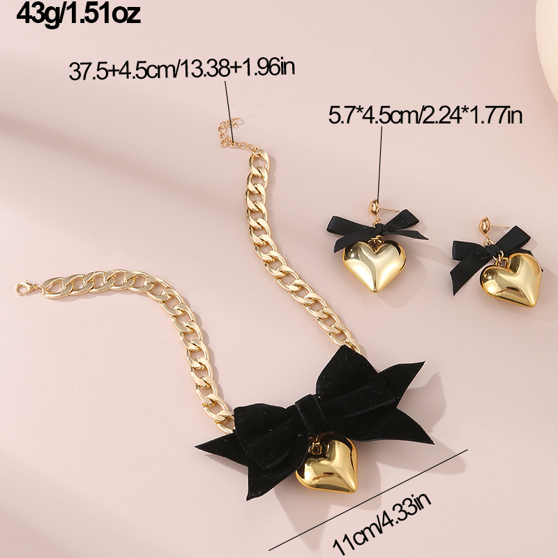 Sweet Simple Style Heart Shape Bow Knot Alloy Women's Earrings Necklace display picture 7