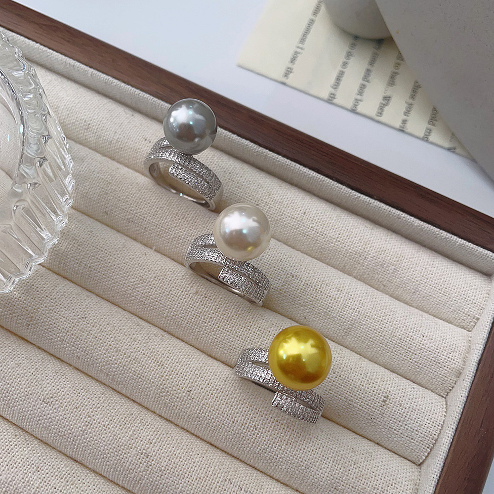 Sterling Silber Lässig Inlay Einfarbig Perle Ringe display picture 6