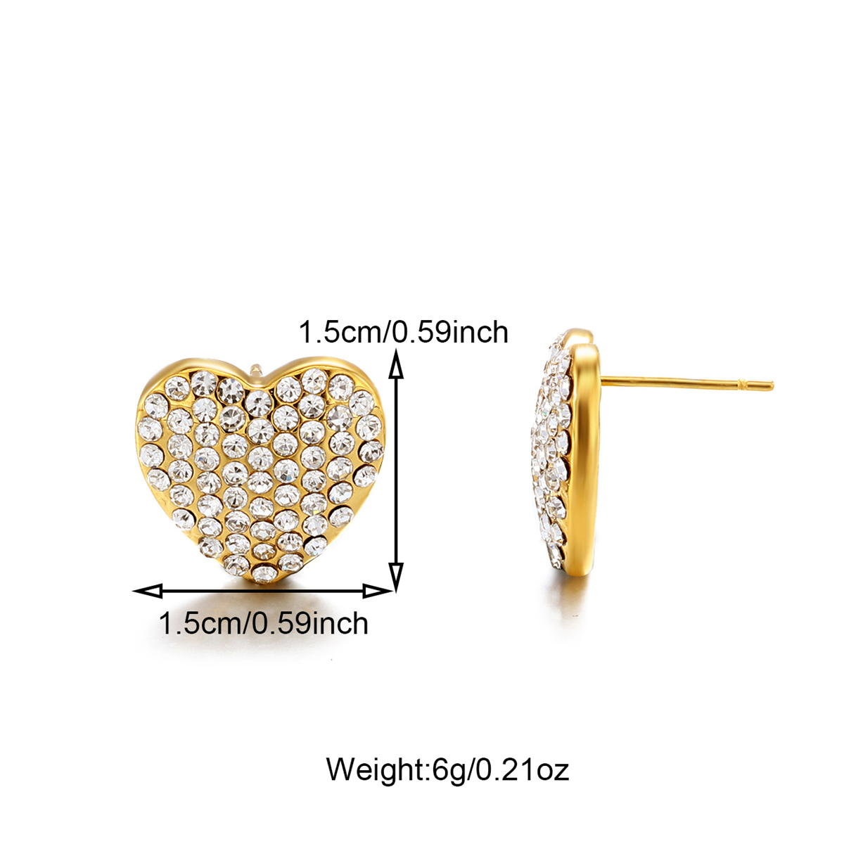1 Pair Cute Simple Style Shiny Heart Shape Inlay 304 Stainless Steel Zircon 18K Gold Plated Ear Studs display picture 1