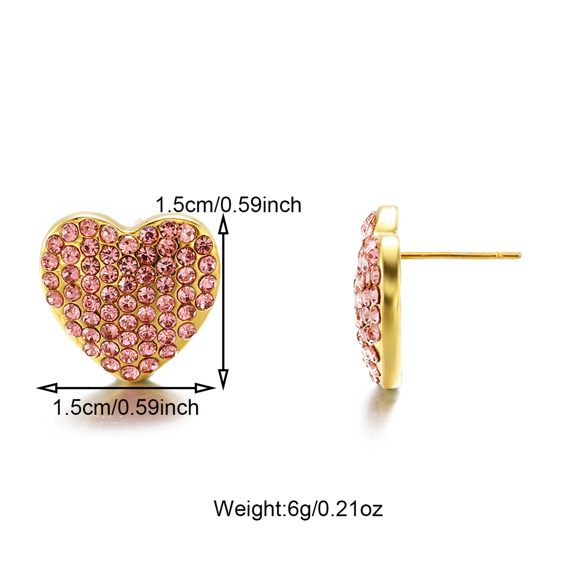 1 Pair Cute Simple Style Shiny Heart Shape Inlay 304 Stainless Steel Zircon 18K Gold Plated Ear Studs display picture 3
