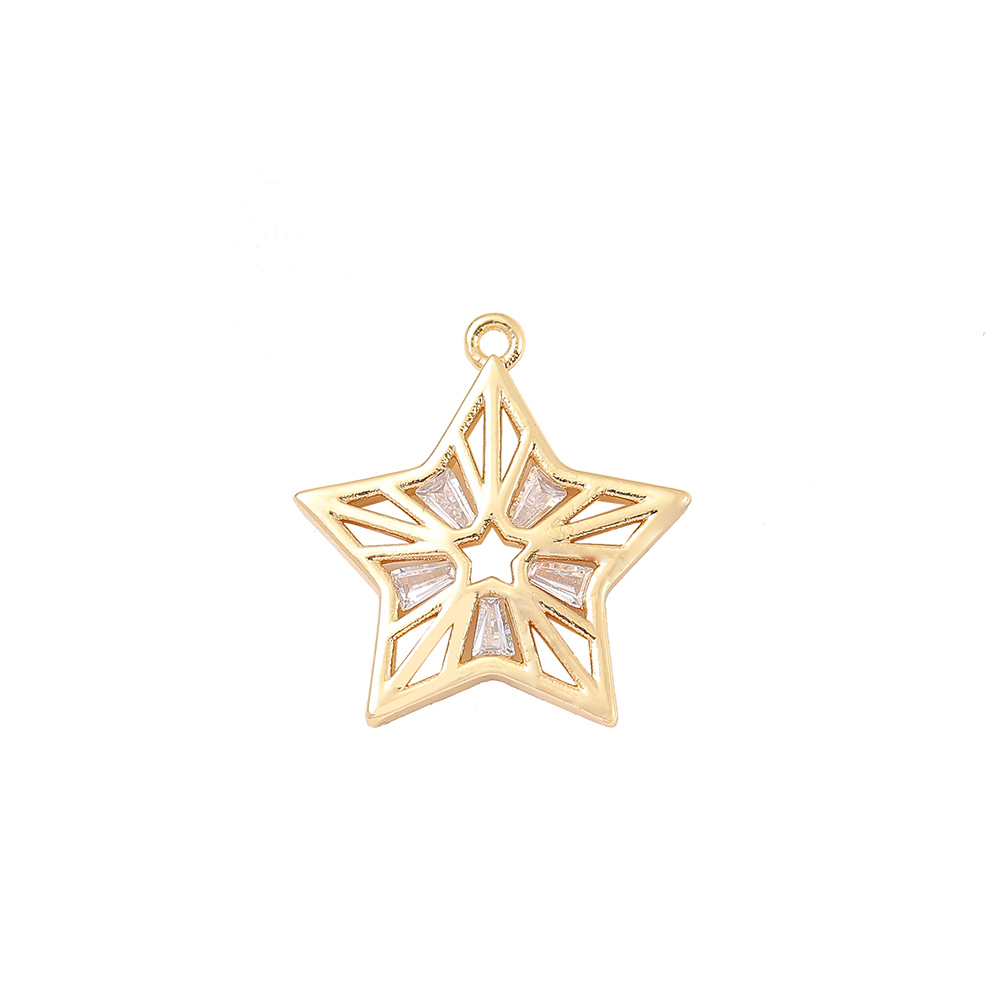 1 Piece 20 * 19mm Copper Zircon 18K Gold Plated White Gold Plated Star Polished Pendant display picture 7