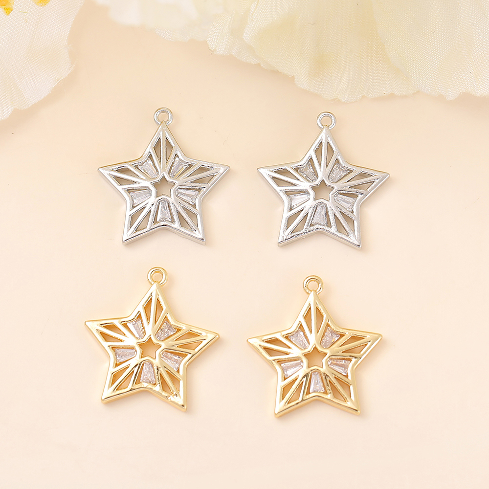 1 Piece 20 * 19mm Copper Zircon 18K Gold Plated White Gold Plated Star Polished Pendant display picture 5
