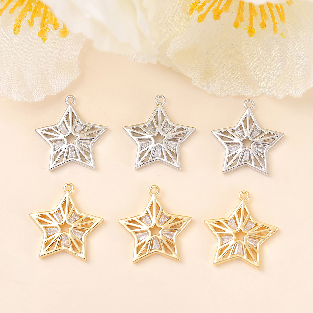 1 Piece 20 * 19mm Copper Zircon 18K Gold Plated White Gold Plated Star Polished Pendant display picture 3