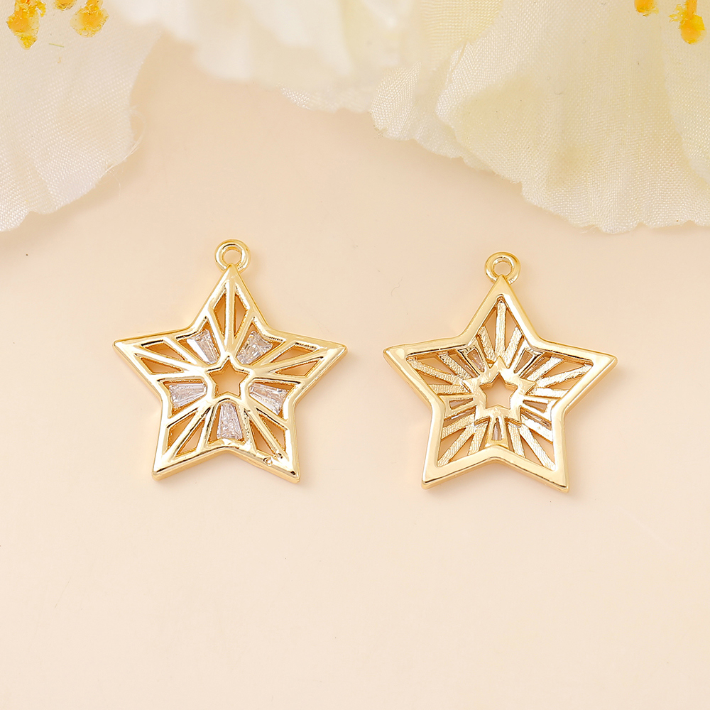 1 Piece 20 * 19mm Copper Zircon 18K Gold Plated White Gold Plated Star Polished Pendant display picture 6