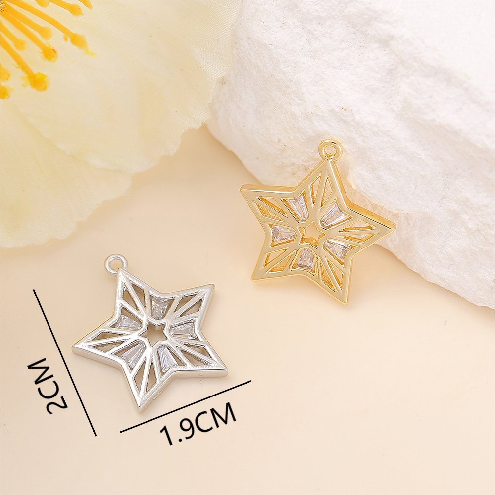 1 Piece 20 * 19mm Copper Zircon 18K Gold Plated White Gold Plated Star Polished Pendant display picture 2
