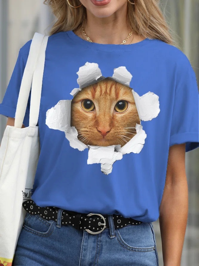Frau T-Shirt Kurzarm T-Shirts Drucken Einfacher Stil Katze display picture 1