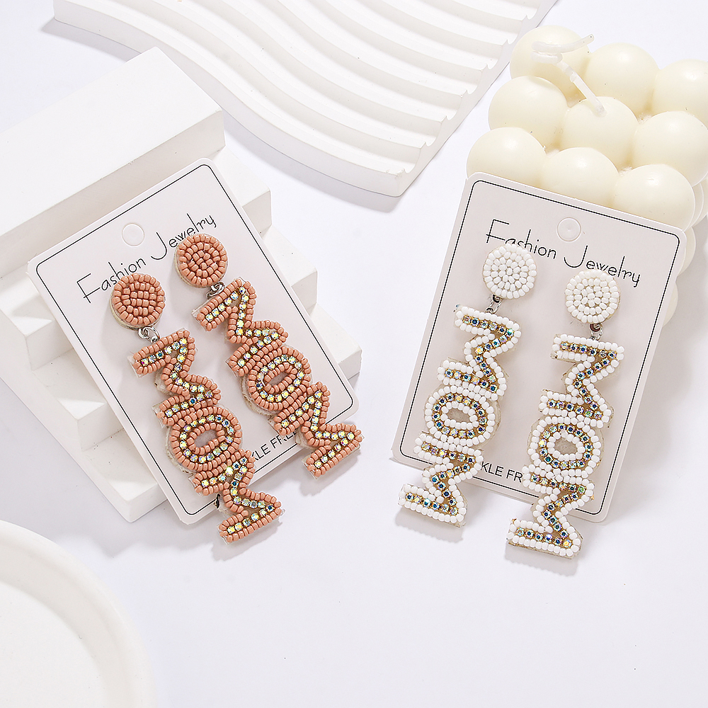 1 Pair Elegant MAMA Classic Style Letter Handmade Inlay Beaded Rhinestones Drop Earrings display picture 5