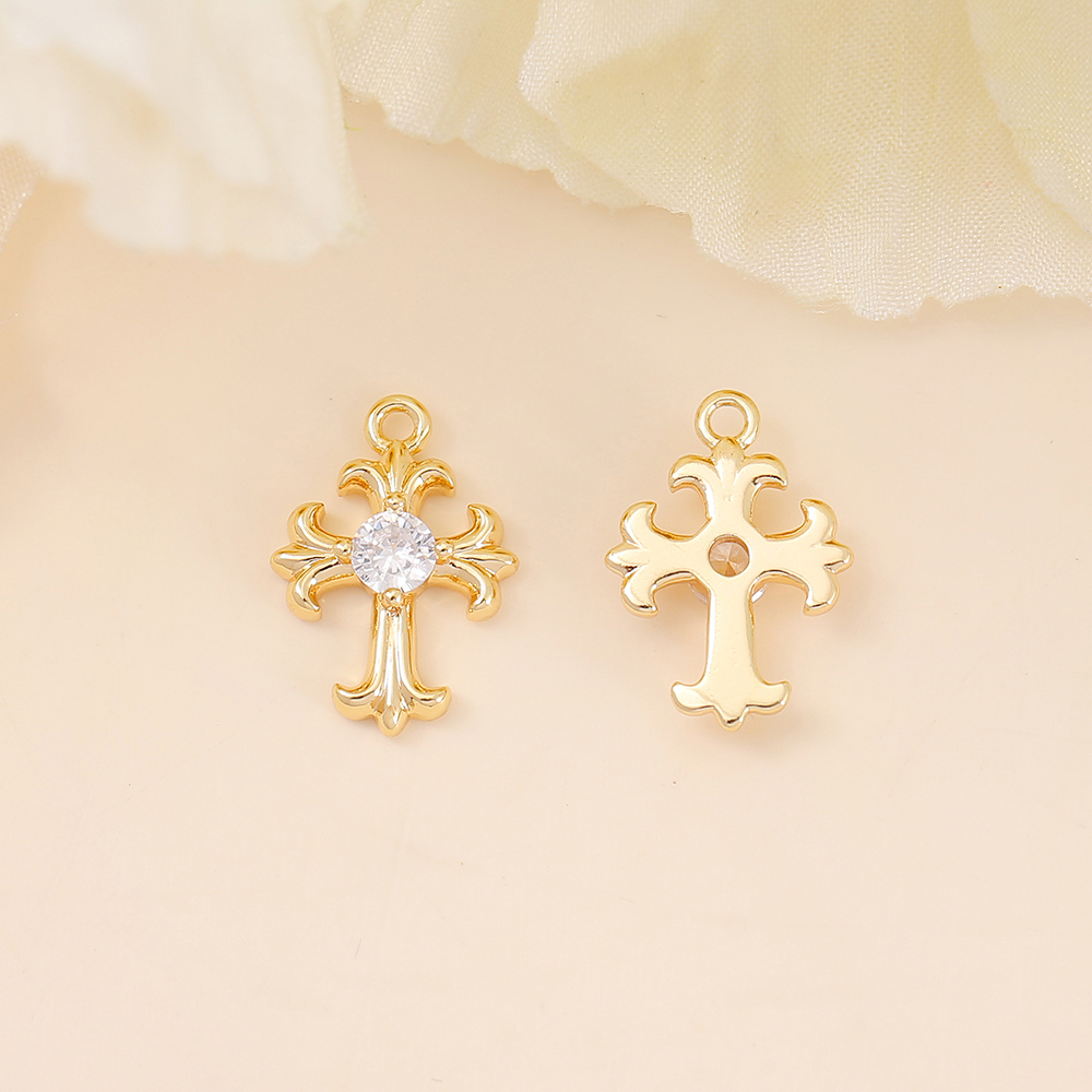 1 Piece 10*14mm Copper Zircon 18K Gold Plated White Gold Plated Cross Polished Pendant display picture 3