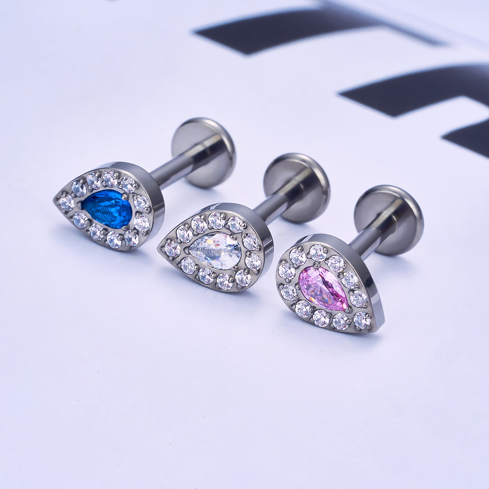 1 Piece Ear Cartilage Rings & Studs Simple Style Classic Style Commute Water Droplets Solid Color Titanium Alloy Inlay Zircon Lip Rings Ear Cartilage Rings & Studs Nose Rings & Studs display picture 2
