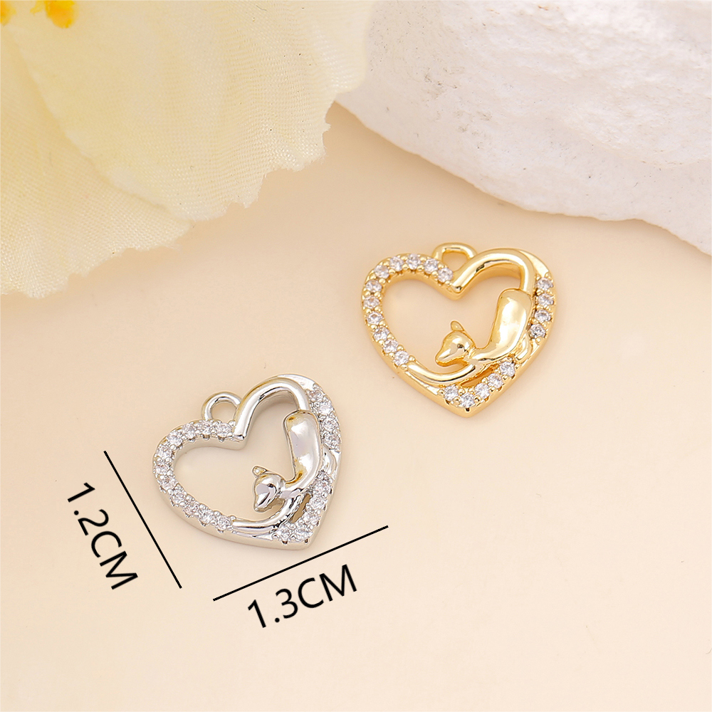 1 Piece 13 * 12mm Copper Zircon 18K Gold Plated White Gold Plated Heart Shape Cat Polished Pendant display picture 2