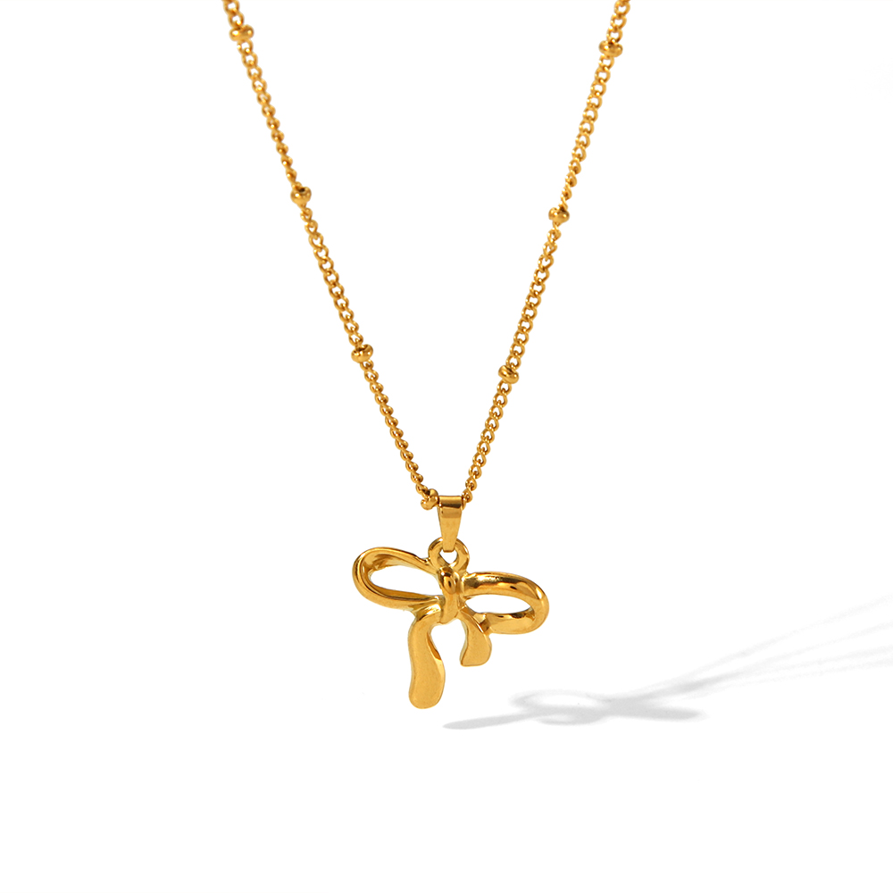 304 Stainless Steel 18K Gold Plated Glam Sweet Polishing Plating Bow Knot Pendant Necklace display picture 10