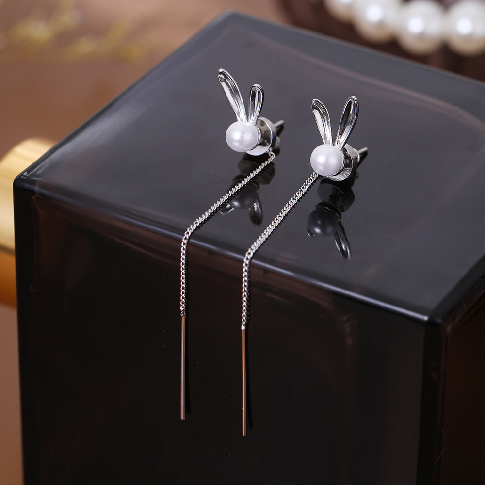 1 Pair Cute Sweet Rabbit Inlay Resin Copper Pearl Drop Earrings display picture 4
