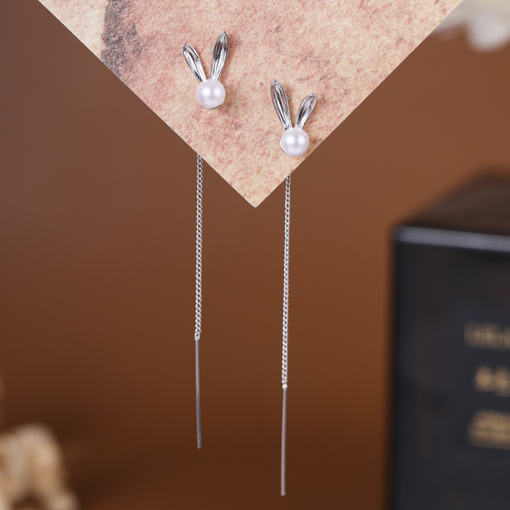 1 Pair Cute Sweet Rabbit Inlay Resin Copper Pearl Drop Earrings display picture 5
