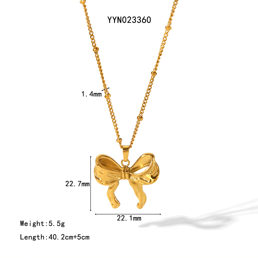 304 Stainless Steel 18K Gold Plated Glam Sweet Polishing Plating Bow Knot Pendant Necklace display picture 7