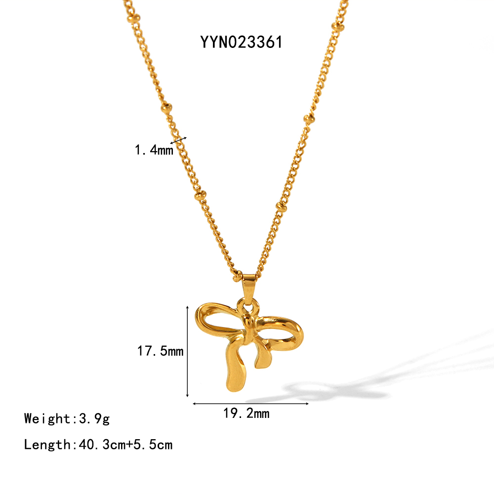 304 Stainless Steel 18K Gold Plated Glam Sweet Polishing Plating Bow Knot Pendant Necklace display picture 8