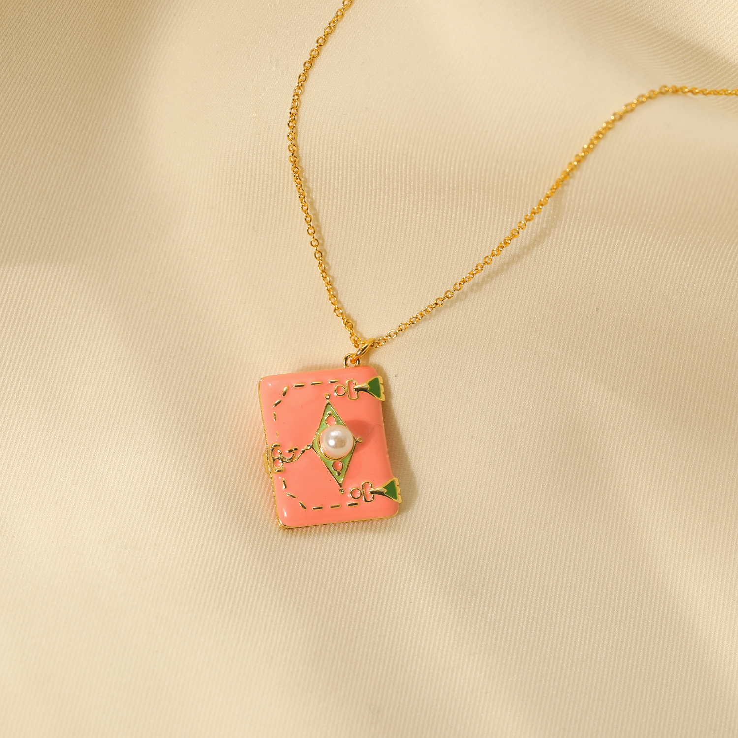 Copper 14K Gold Plated Y2K Cute Sweet Enamel Inlay Book Pearl Pendant Necklace display picture 3