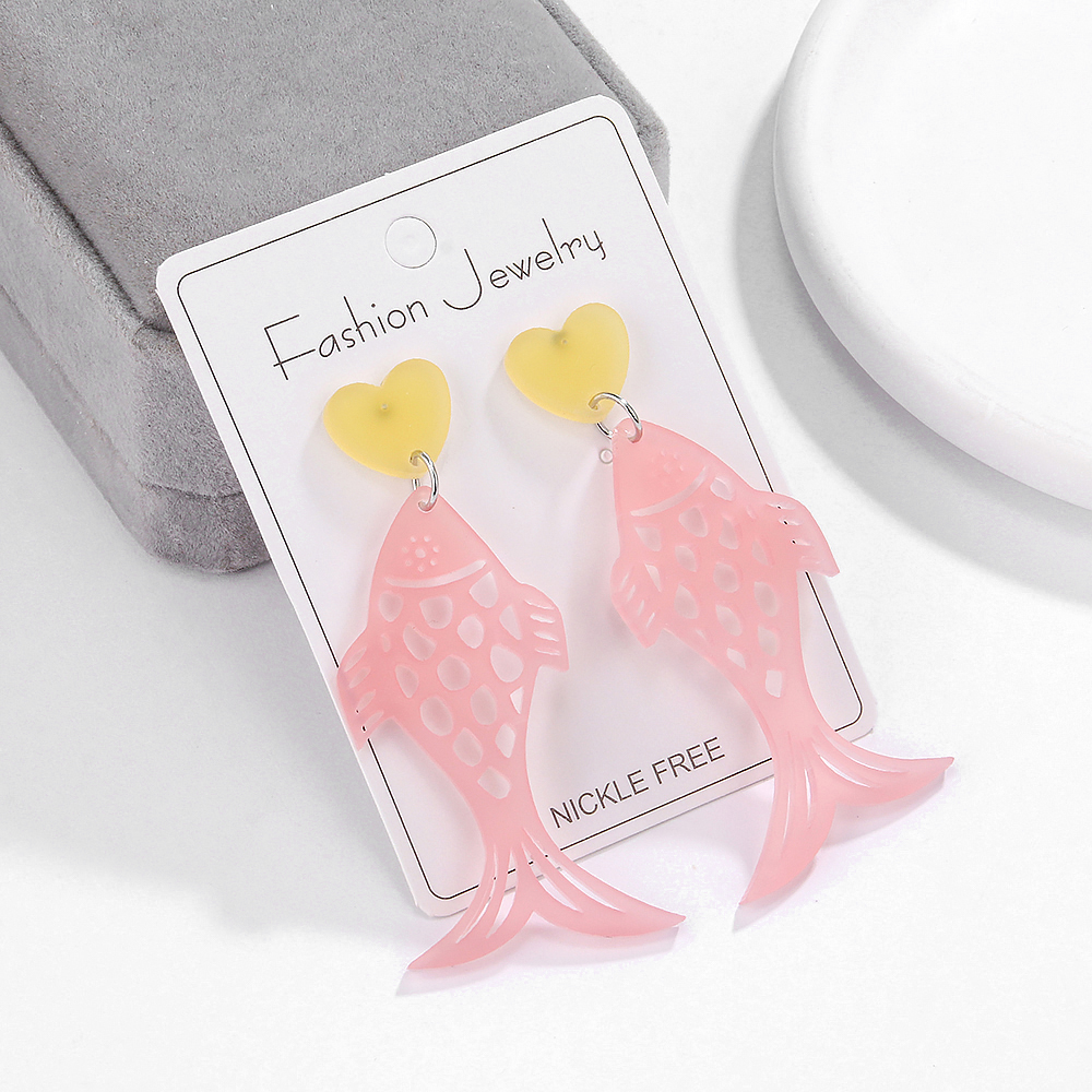 1 Pair Casual Simple Style Heart Shape Fish Hollow Out Arylic Drop Earrings display picture 4