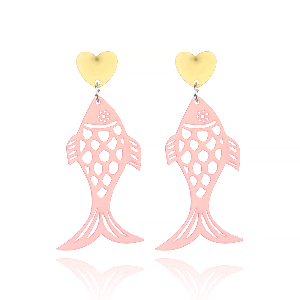 1 Pair Casual Simple Style Heart Shape Fish Hollow Out Arylic Drop Earrings display picture 6