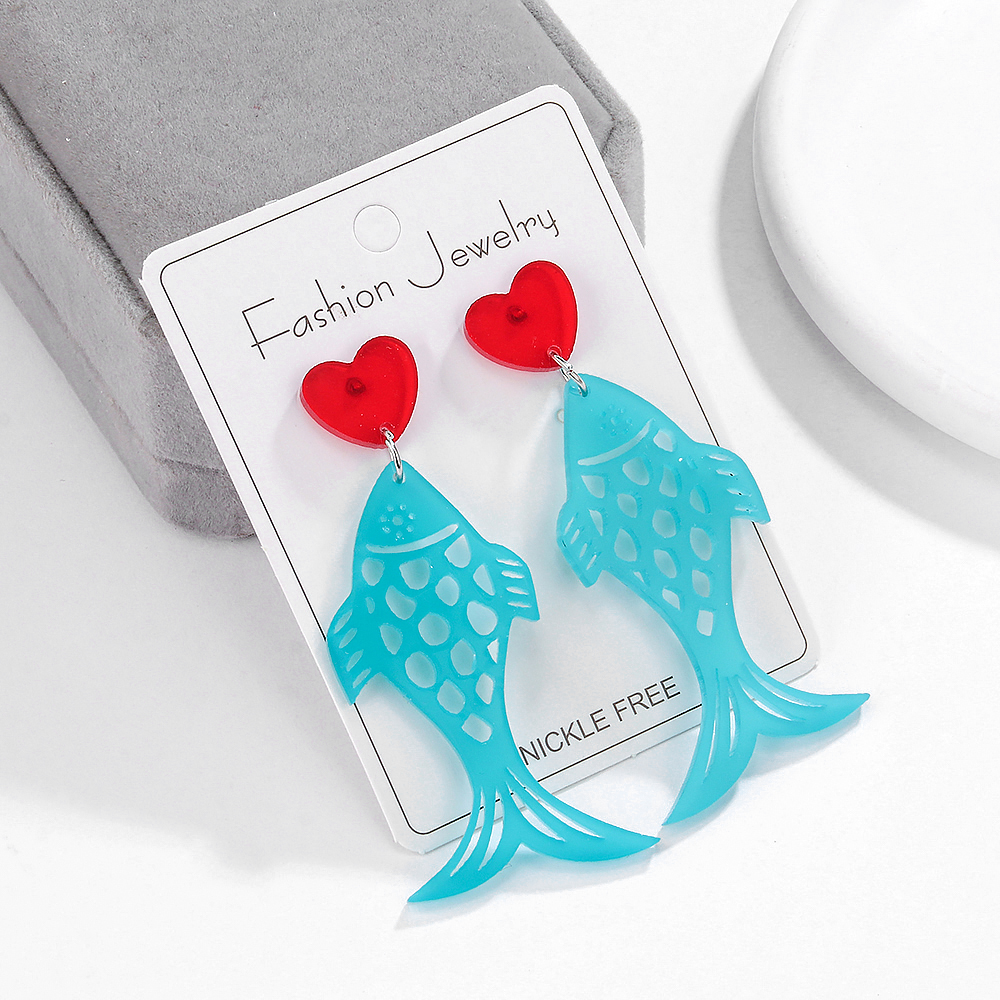 1 Pair Casual Simple Style Heart Shape Fish Hollow Out Arylic Drop Earrings display picture 7