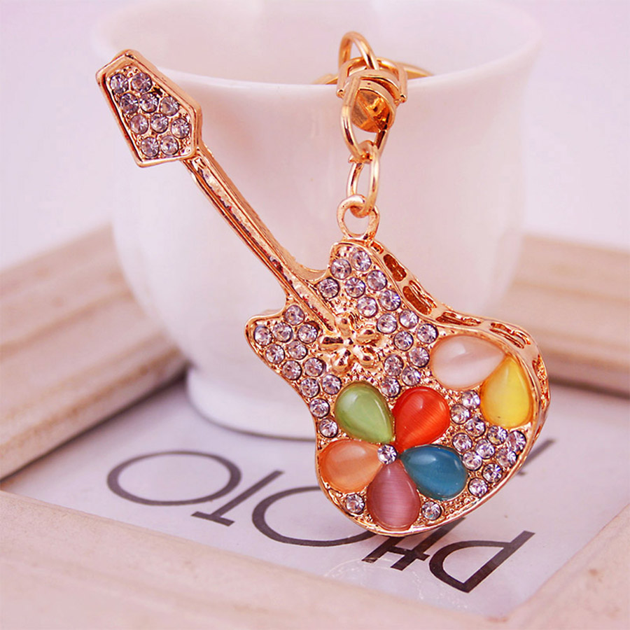 Modern Style Guitar Zinc Alloy Plating Inlay Rhinestones Unisex Bag Pendant Keychain display picture 1