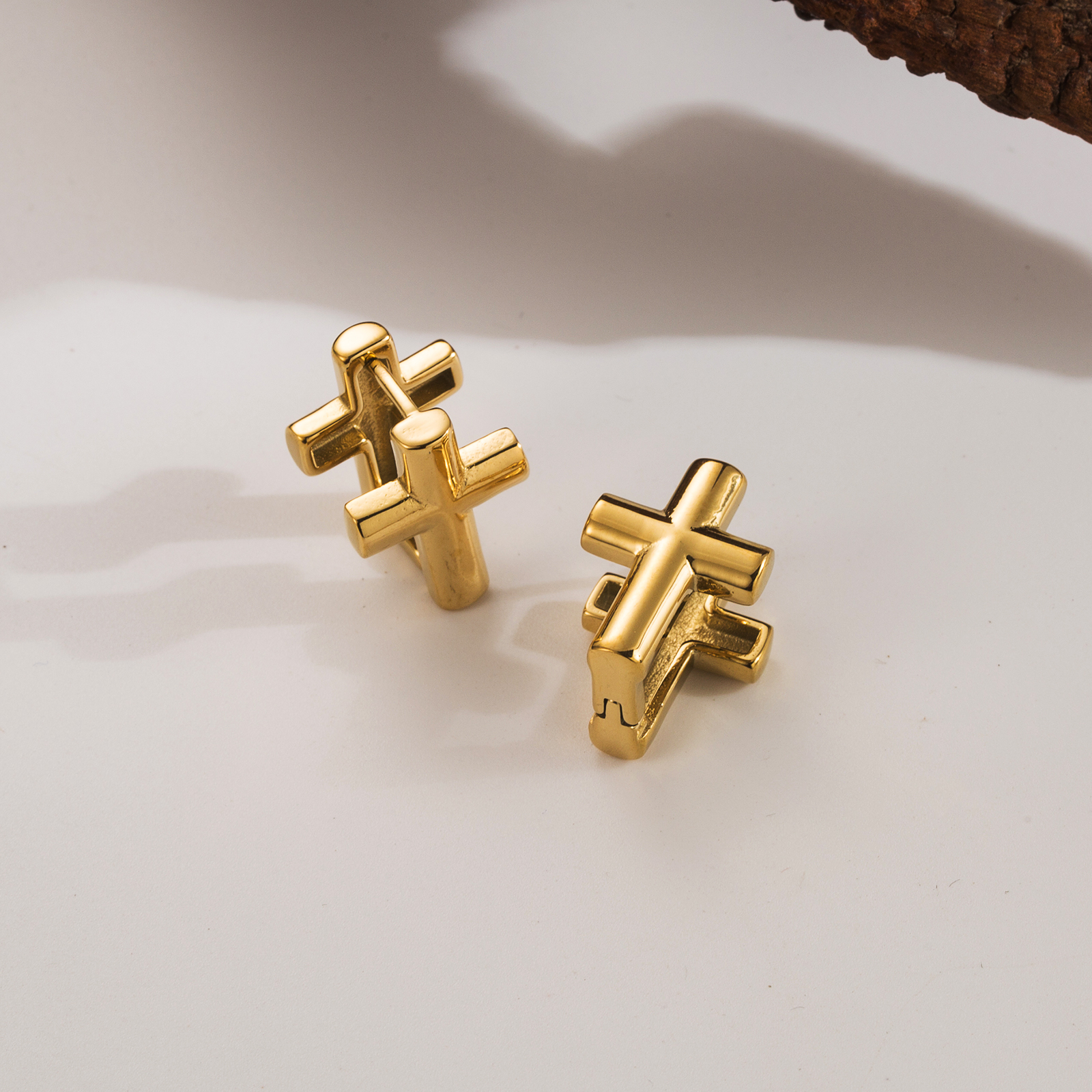 1 Pair Simple Style Classic Style Commute Cross Rectangle 304 Stainless Steel 14K Gold Plated Ear Studs display picture 7