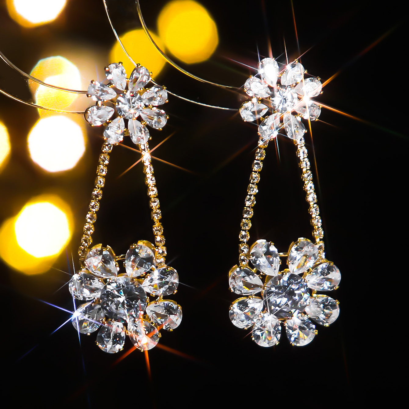 1 Paire Sucré Brillant Fleur Incruster Strass Strass Boucles D'oreilles display picture 6