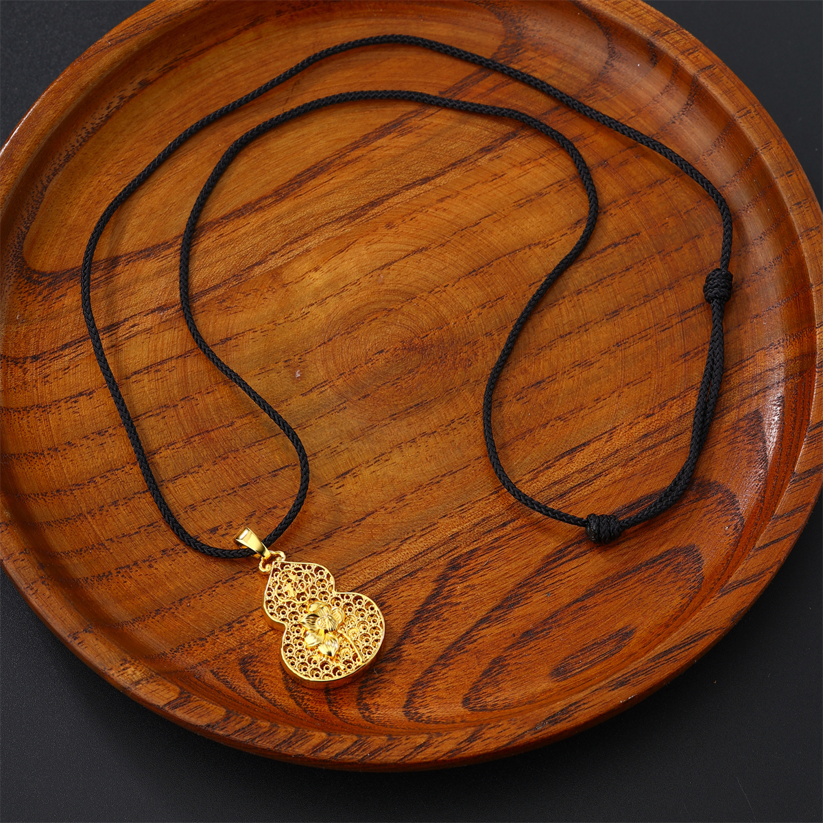 Casual Flower Gourd Dragon Rope Copper Hollow Out 24K Gold Plated Men's Pendant Necklace display picture 8