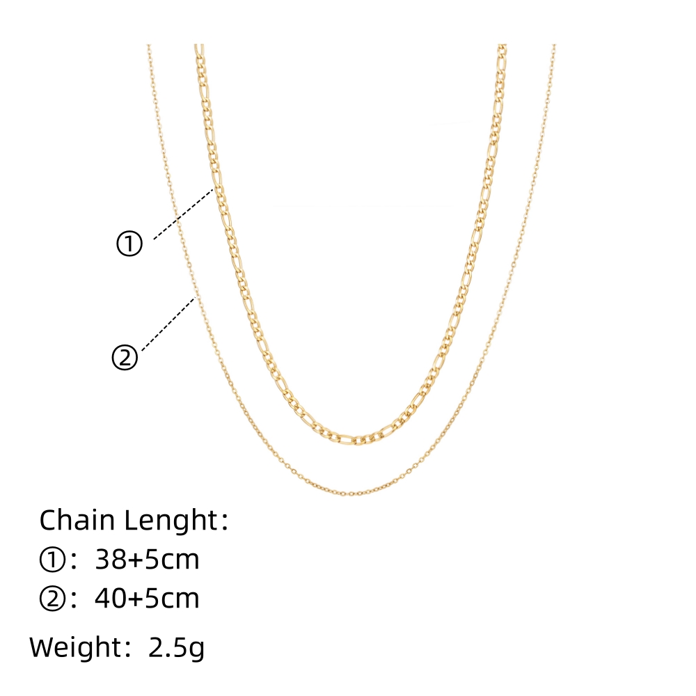 304 Stainless Steel 18K Gold Plated Simple Style Classic Style Plating Chain Double Layer Necklaces display picture 1