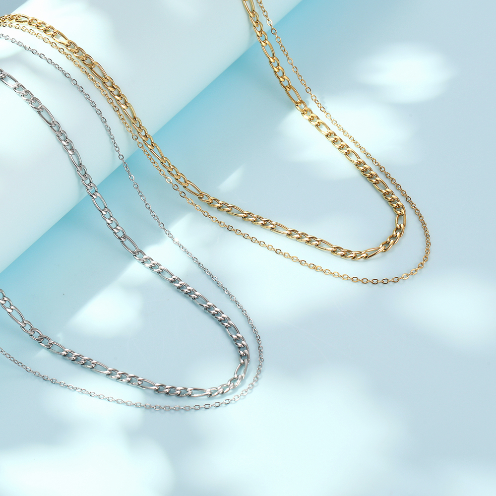 304 Stainless Steel 18K Gold Plated Simple Style Classic Style Plating Chain Double Layer Necklaces display picture 2