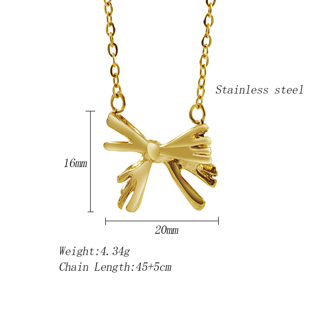 304 Stainless Steel 18K Gold Plated Simple Style Classic Style Plating Bow Knot Pendant Necklace display picture 2