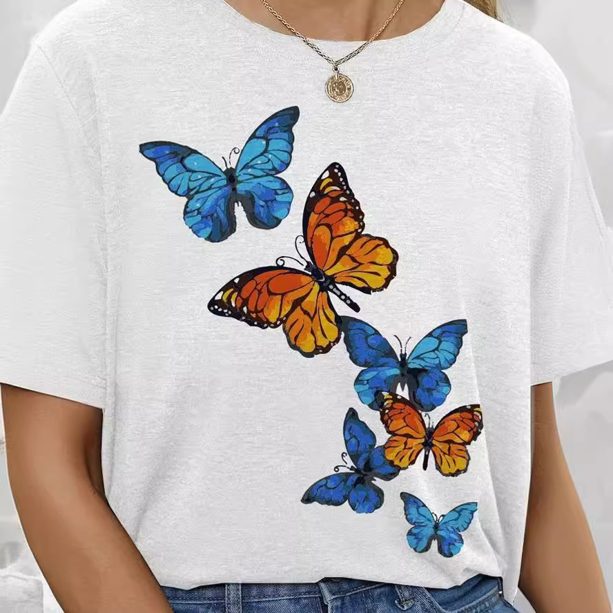 Frau T-Shirt Kurzarm T-Shirts Ferien Schmetterling display picture 2