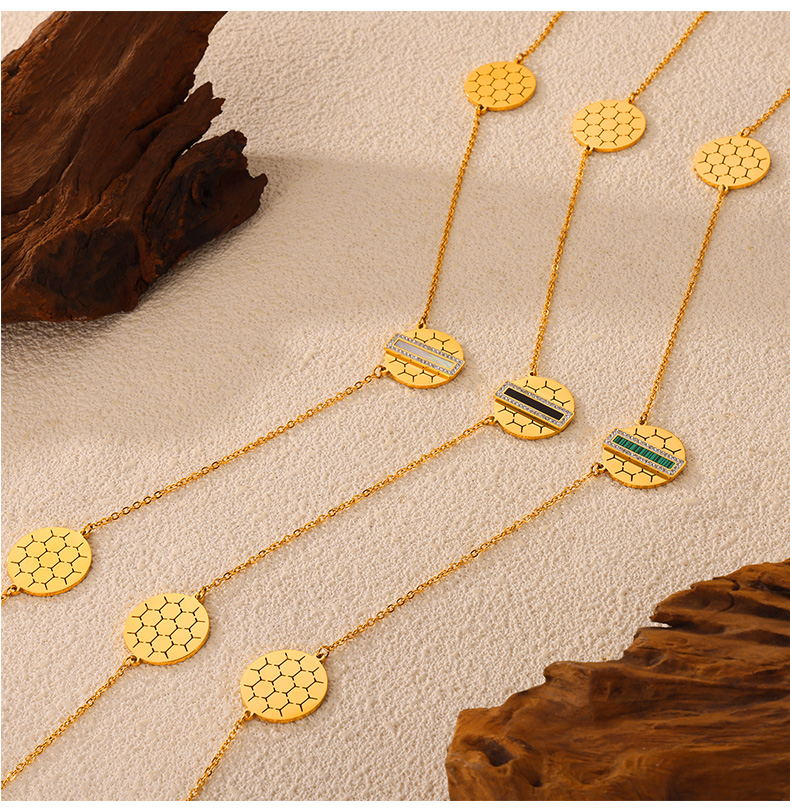 304 Stainless Steel Elegant French Style Simple Style Hollow Out Inlay Hexagon Round Rectangle Acrylic Rhinestones Shell Sweater Chain Long Necklace display picture 1