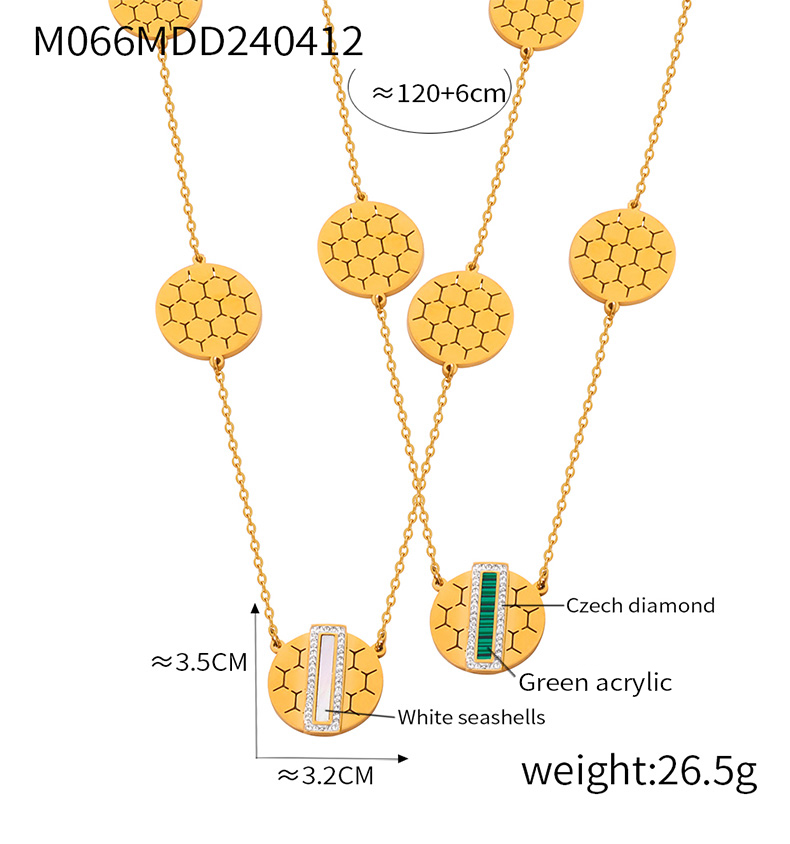 304 Stainless Steel Elegant French Style Simple Style Hollow Out Inlay Hexagon Round Rectangle Acrylic Rhinestones Shell Sweater Chain Long Necklace display picture 6