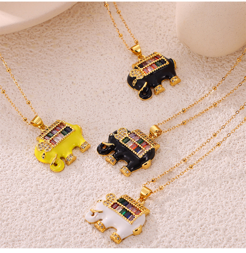 304 Stainless Steel Copper 18K Gold Plated IG Style Simple Style Artistic Enamel Inlay Elephant Rhinestones Glass Pendant Necklace display picture 5