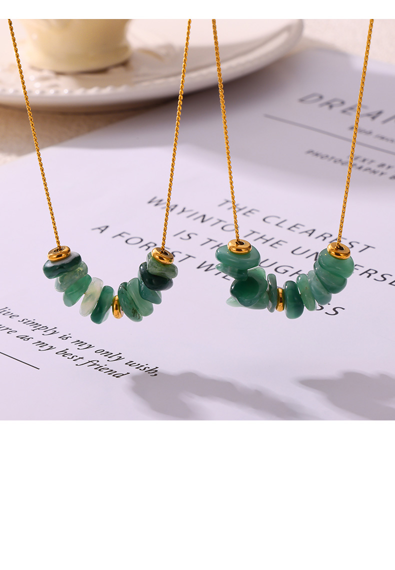 304 Stainless Steel Amazonite Agate 18K Gold Plated Casual Simple Style Commute Beaded Plating Round Oval Pendant Necklace Necklace display picture 1