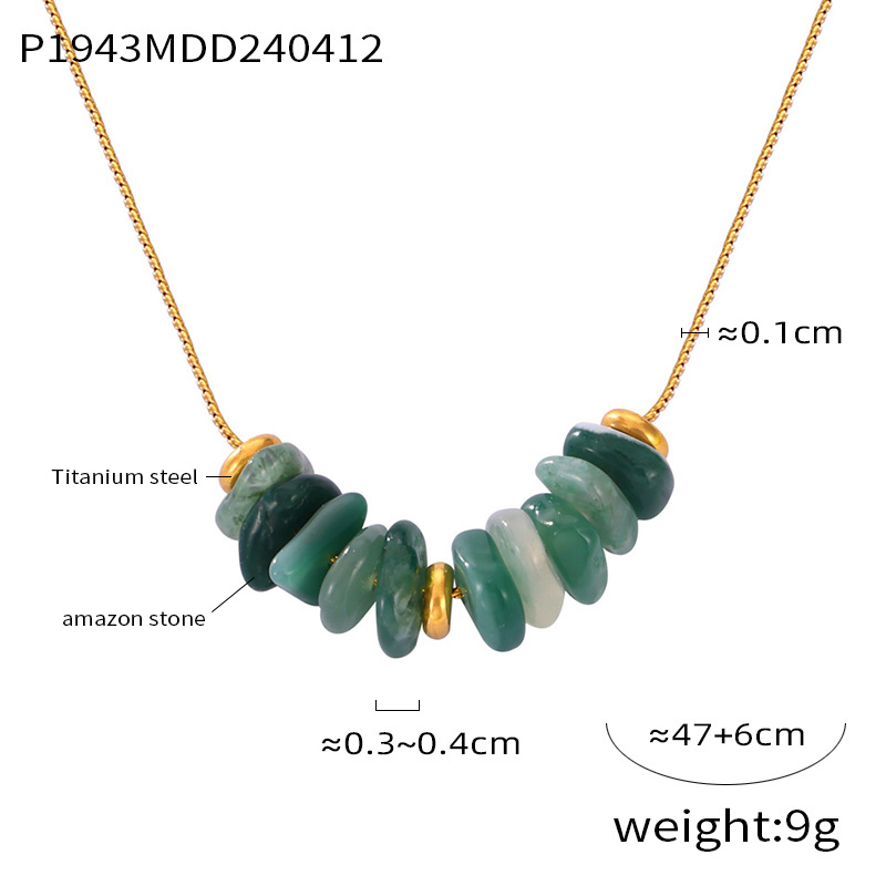 304 Stainless Steel Amazonite Agate 18K Gold Plated Casual Simple Style Commute Beaded Plating Round Oval Pendant Necklace Necklace display picture 6