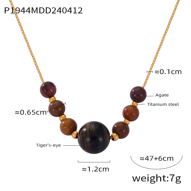 304 Stainless Steel Amazonite Agate 18K Gold Plated Casual Simple Style Commute Beaded Plating Round Oval Pendant Necklace Necklace display picture 7