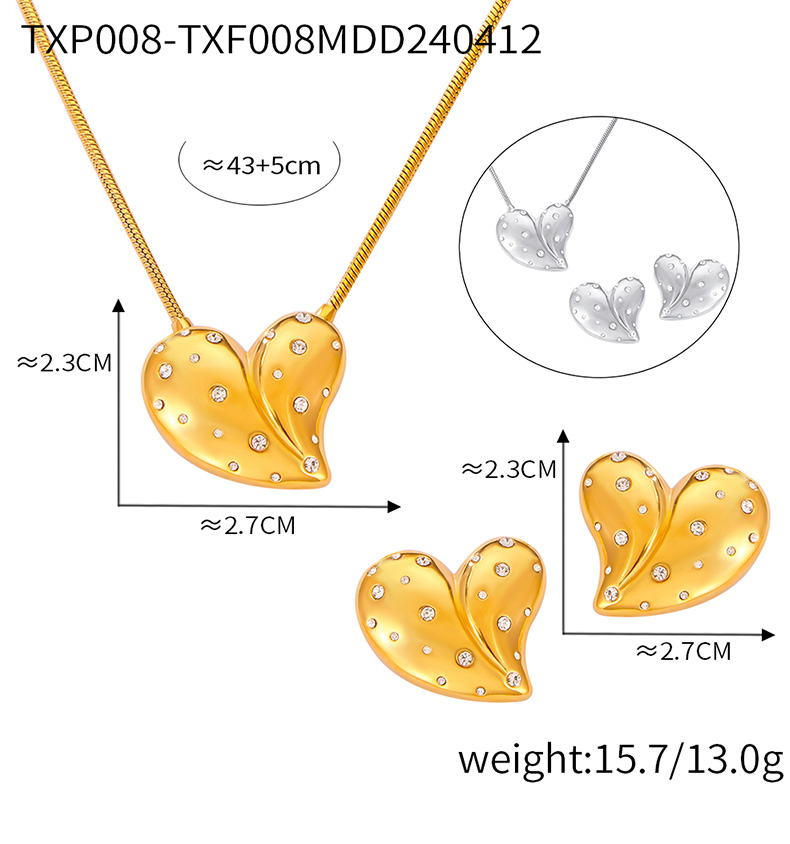 Acero Inoxidable 304 Chapados en oro de 18k Elegante Estilo Simple Enchapado Embutido Forma De Corazón Diamantes De Imitación Aretes Collar display picture 6