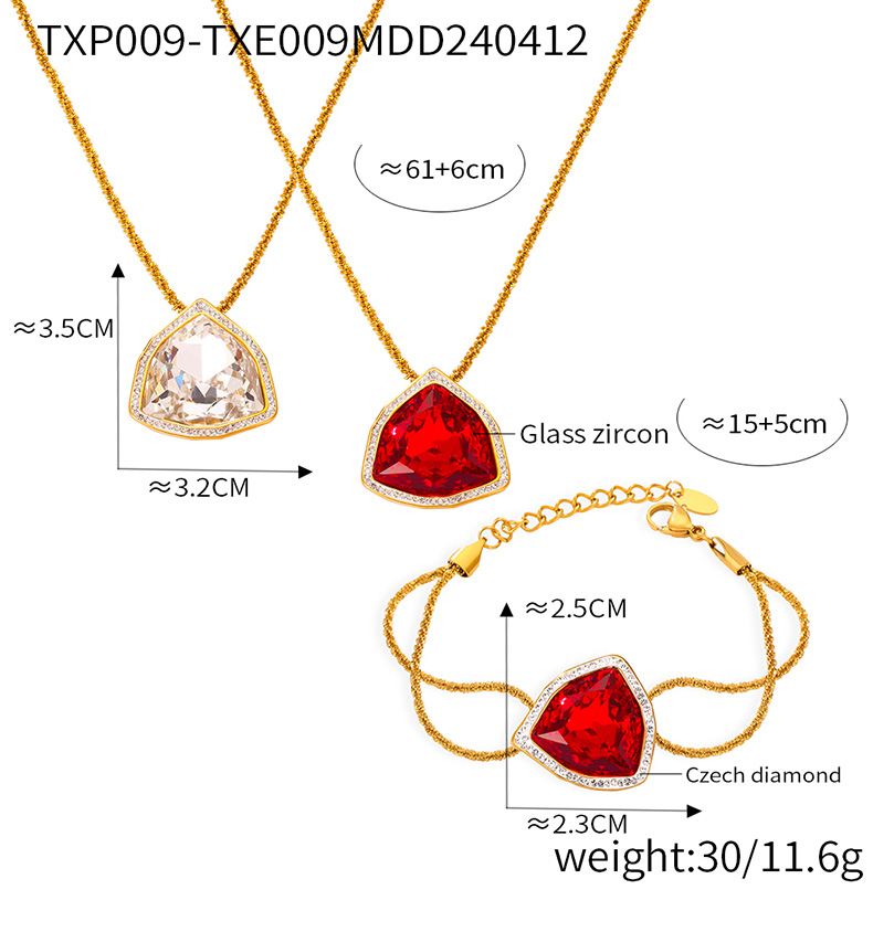 304 Stainless Steel 18K Gold Plated Casual Elegant Simple Style Plating Inlay Triangle Rhinestones Glass Zircon Bracelets Necklace display picture 6