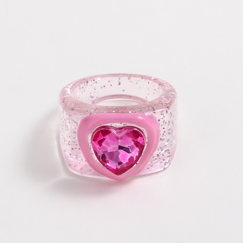 IG Style Y2K Cute Heart Shape Resin Enamel Inlay Artificial Rhinestones Women's Wide Band Rings display picture 4
